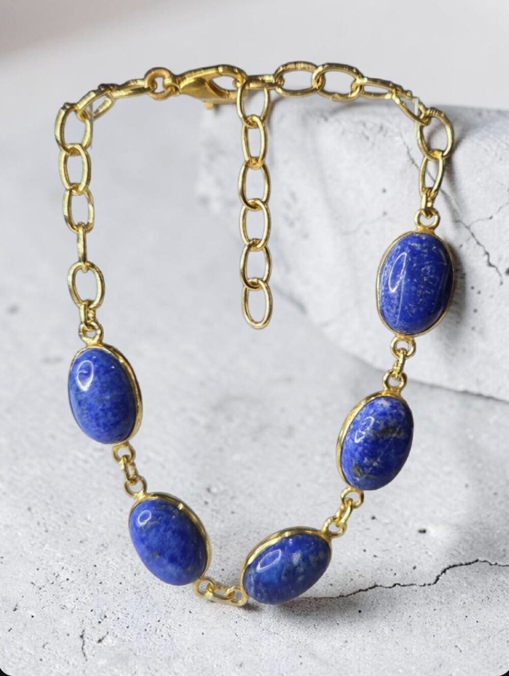 18k Gold Plated Genuine Lapis Lazuli Chain Bracelet
